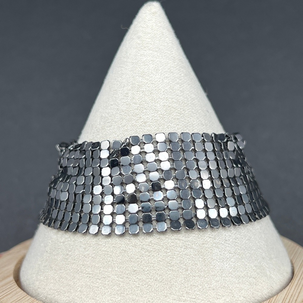 Mesh Bracelet Gunmetal Gray Dark Industrial Edgy 7.5"